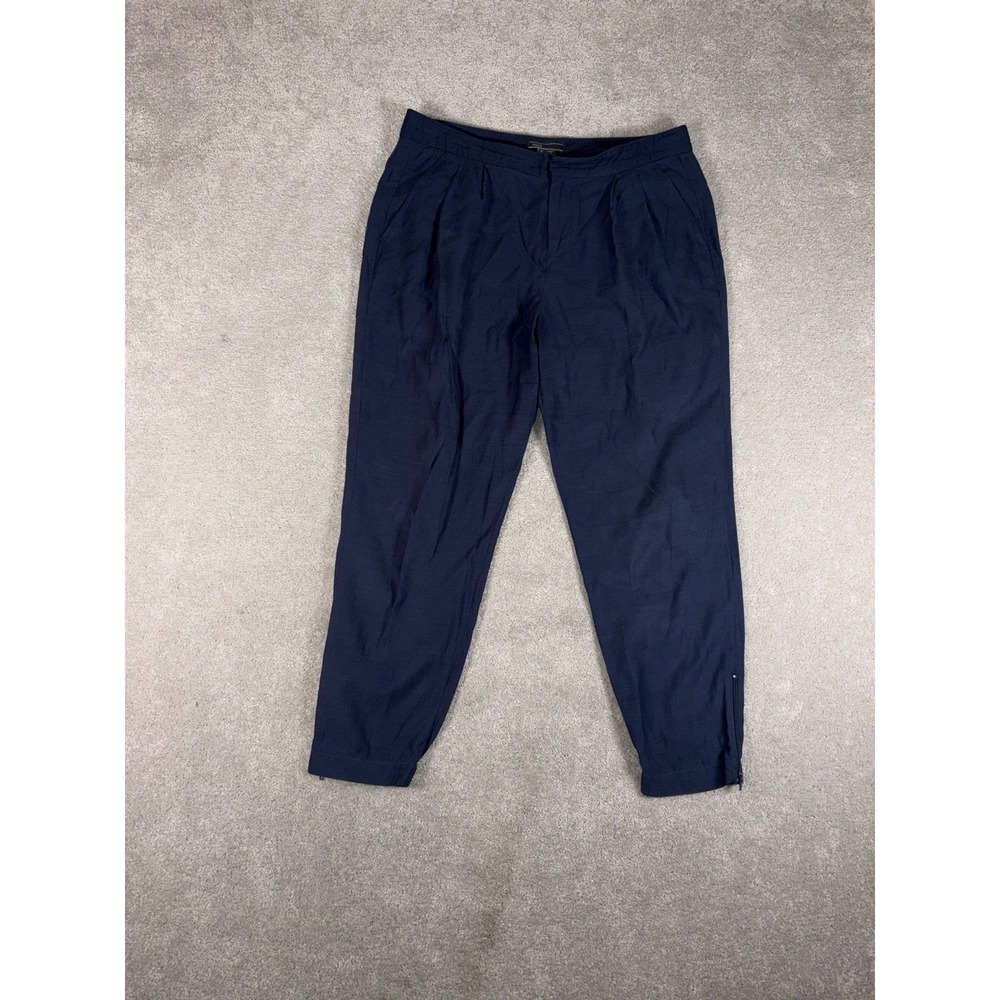 VINCE Pleated Slouchy Cropped Zip Leg Pants Trousers Navy Blue 6 Ankle Zip